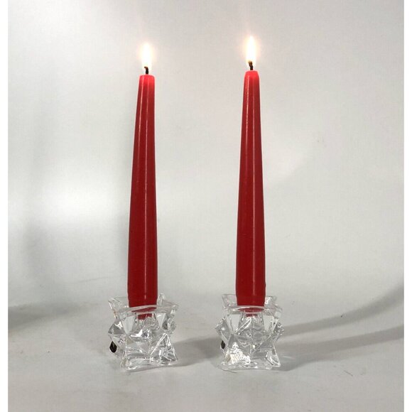 VTG Fifth Avenue 24% Lead Crystal Glass Star Set Of 2 Taper Candle Holders - Picture 8 of 10